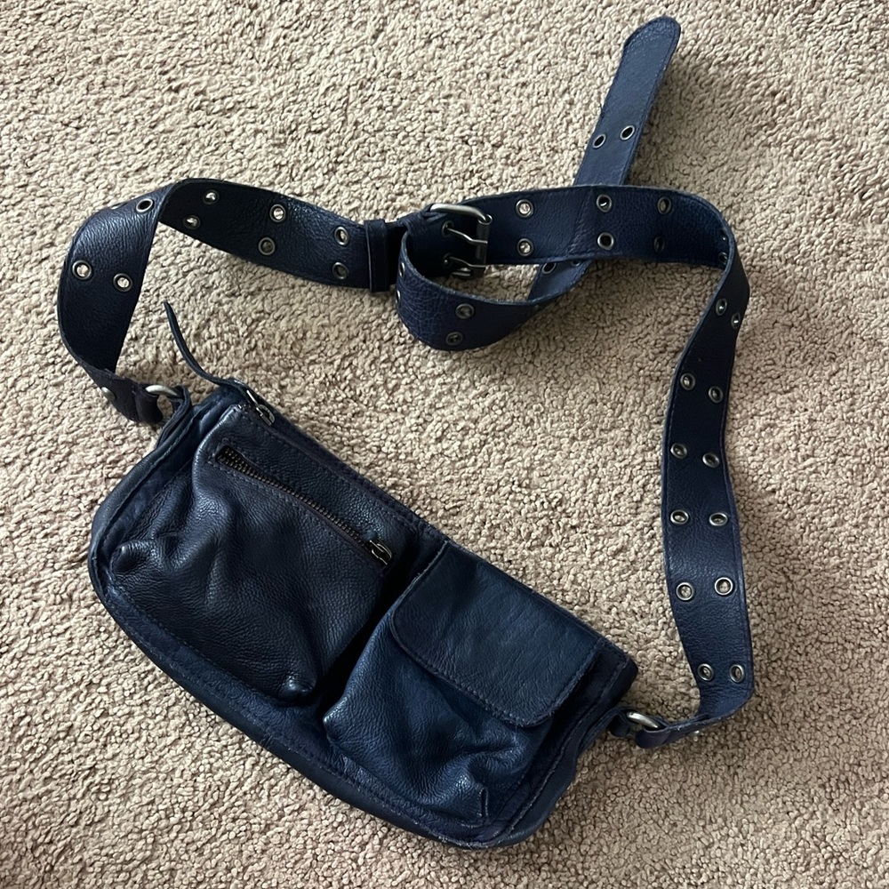 Free People Navy Crossbody Bag with Studded Strap
